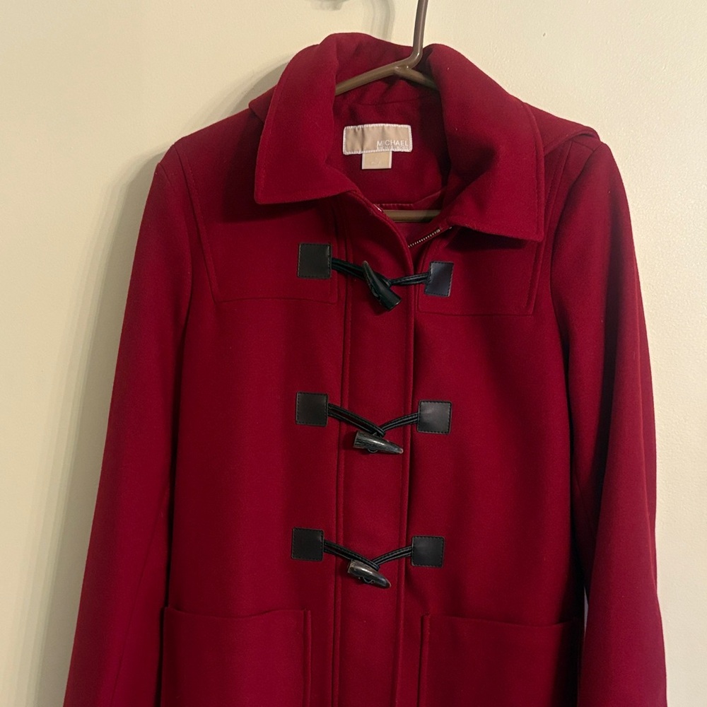 Michael Kors Women's Red Pea Coat with Toggle Closures Michael Kors